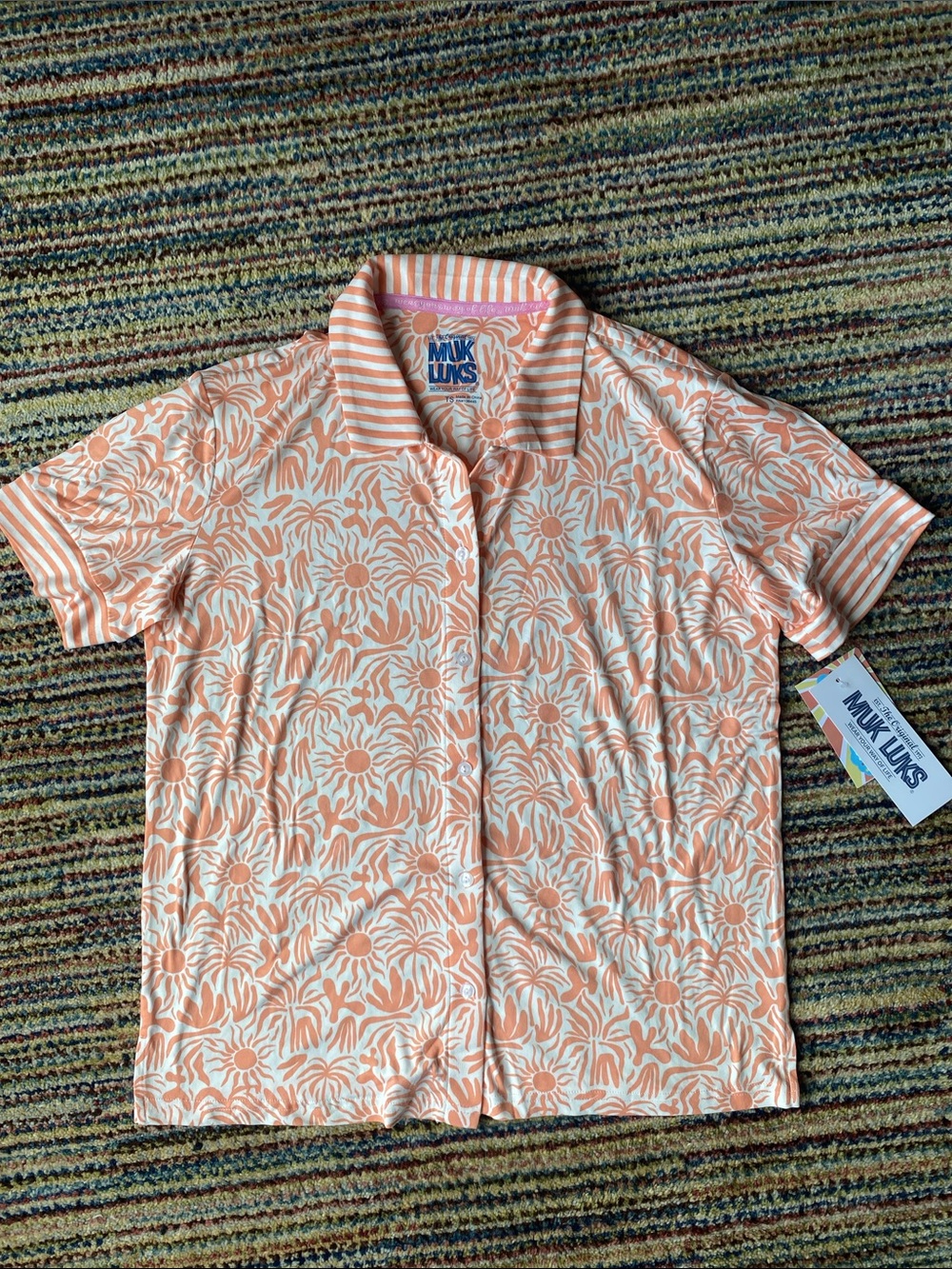 Muk Luks Peach and Cream Floral Short Sleeve Polo TS